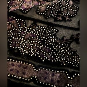 Embellished Black & Purple Sheer and Velvet Scarf - Women's Elegant Wrap EUC 5’